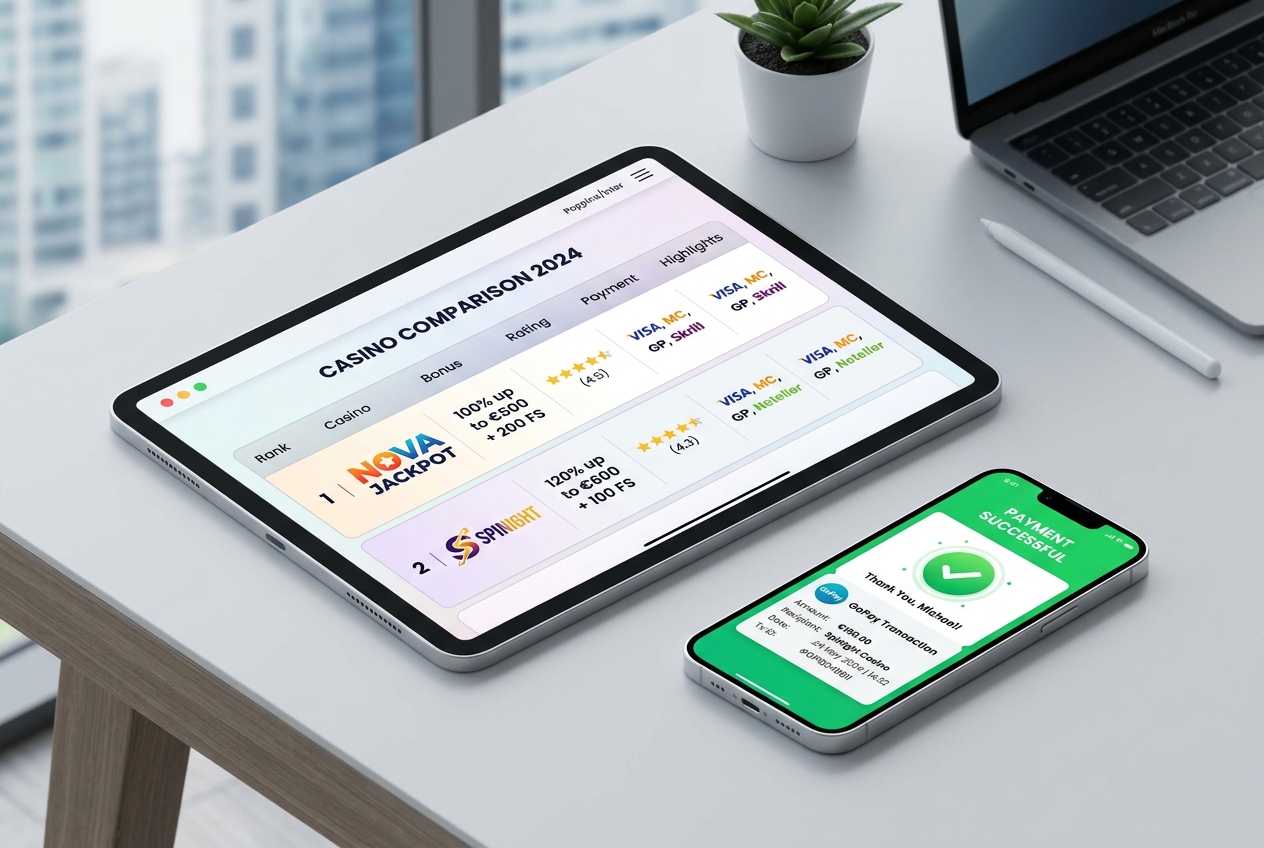 Moderní uživatelské rozhraní pro srovnání GoPay online kasin na tabletu