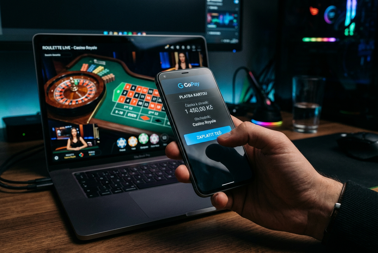 Bezpečný proces online platby GoPay v mobilní aplikaci kasina